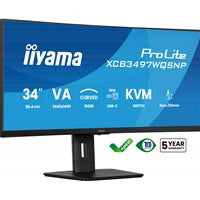 iiyama ProLite Curved Monitor XCB3497WQSNP-B1 34" VA Ultra-Wide Screen with KVM Switch, LAN, USB-C Dock, 0.4ms, 120Hz, HDMI, DisplayPort, Speakers, Height Adjustment
