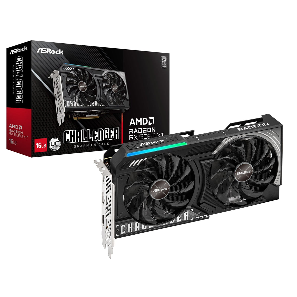 ASRock AMD Radeon RX 9060 XT Challenger OC 16GB GDDR6 Graphics Card, 2048 Streams, 3290MHz Boost Clock, Dual Fan, 2x DisplayPorts / 1x HDMI Port