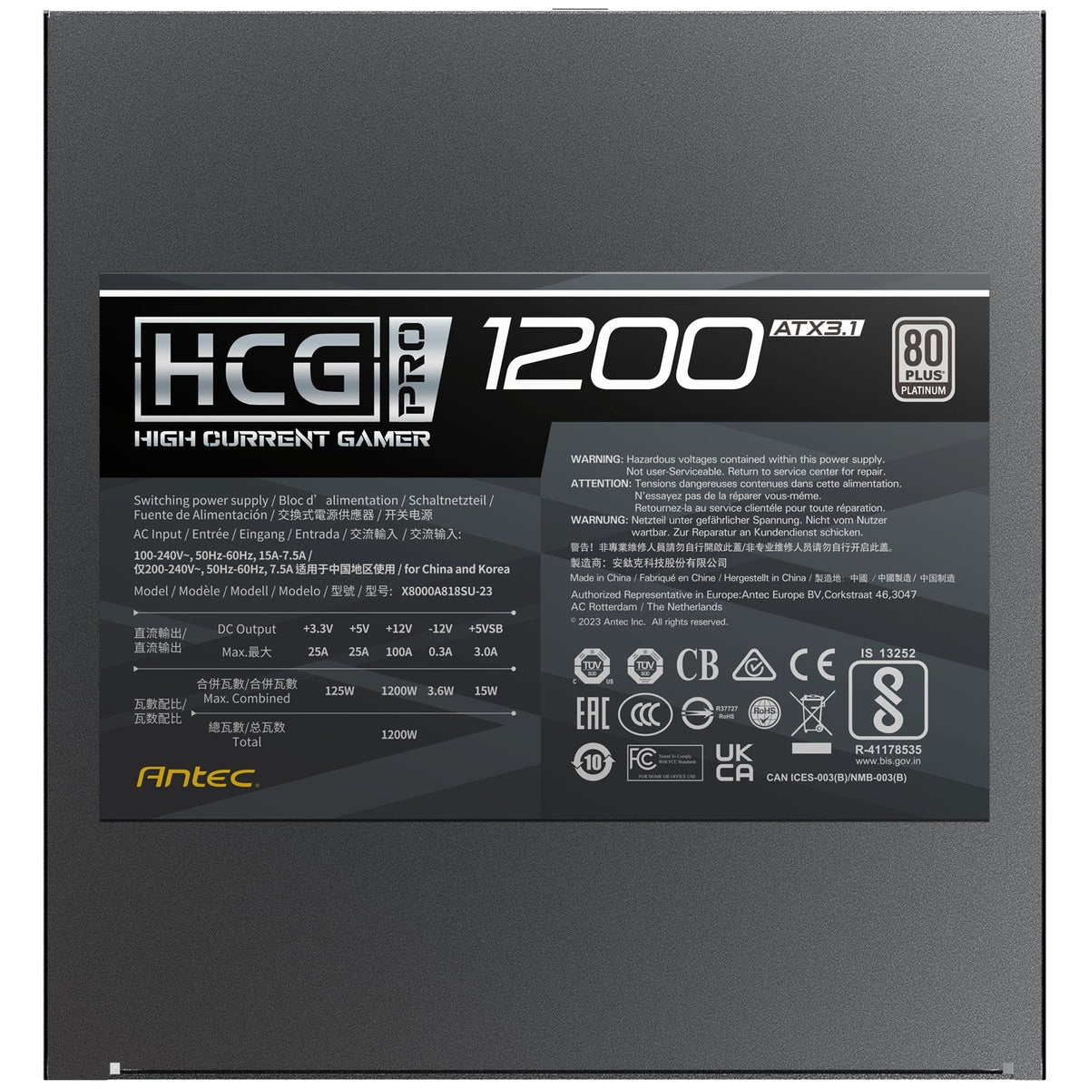 Antec HCG1200 PRO Platinum ATX 3.1 Power Supply - 1200W, Fully Modular, 80 PLUS Platinum Certified, Silent Fan, High-Performance Gaming PSU