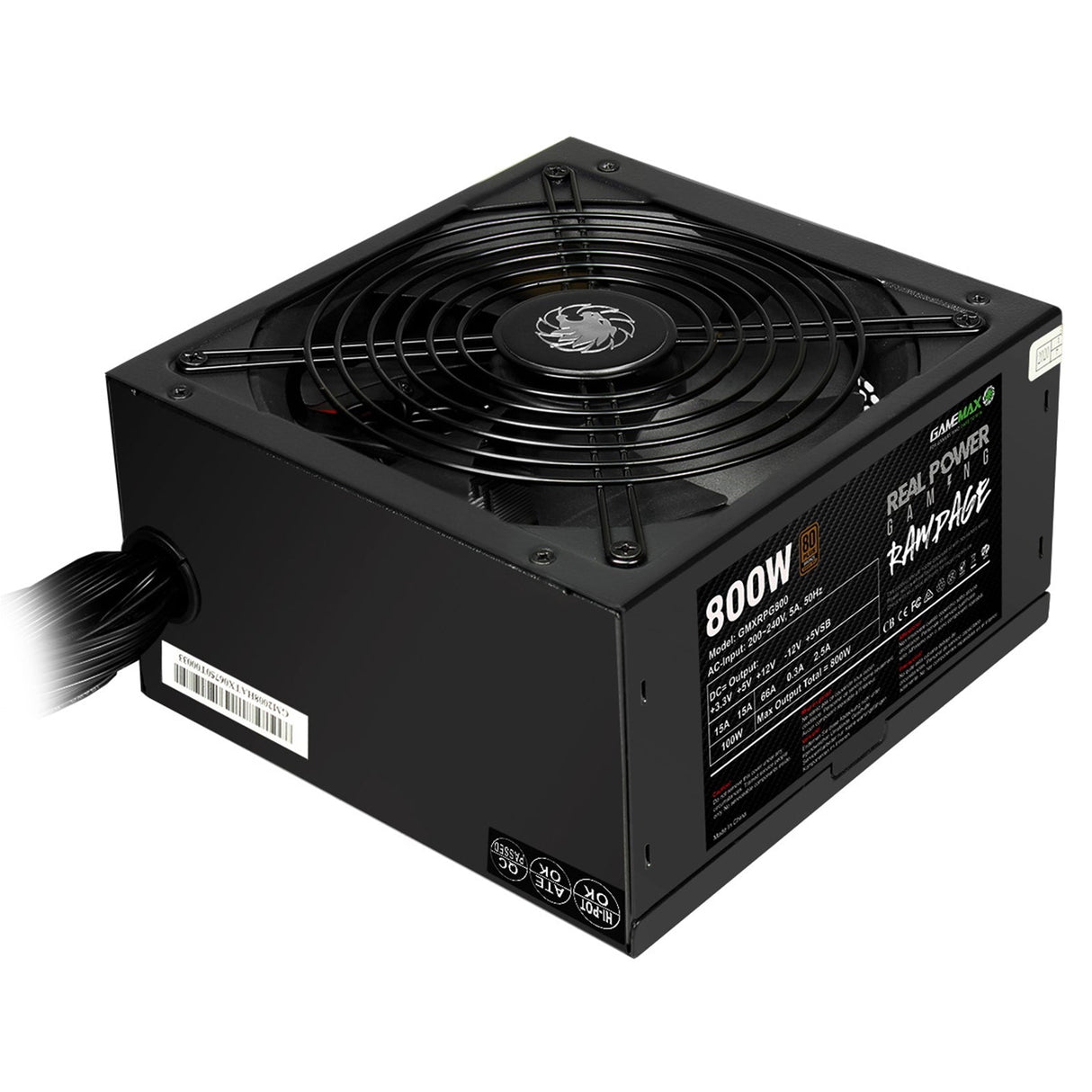 GAMEMAX RPG Rampage 800W PSU, 140mm Ultra Silent Fan, 80 PLUS Bronze, Non Modular, Flat Black Cables, Japanese TK Main Capacitor Fitted