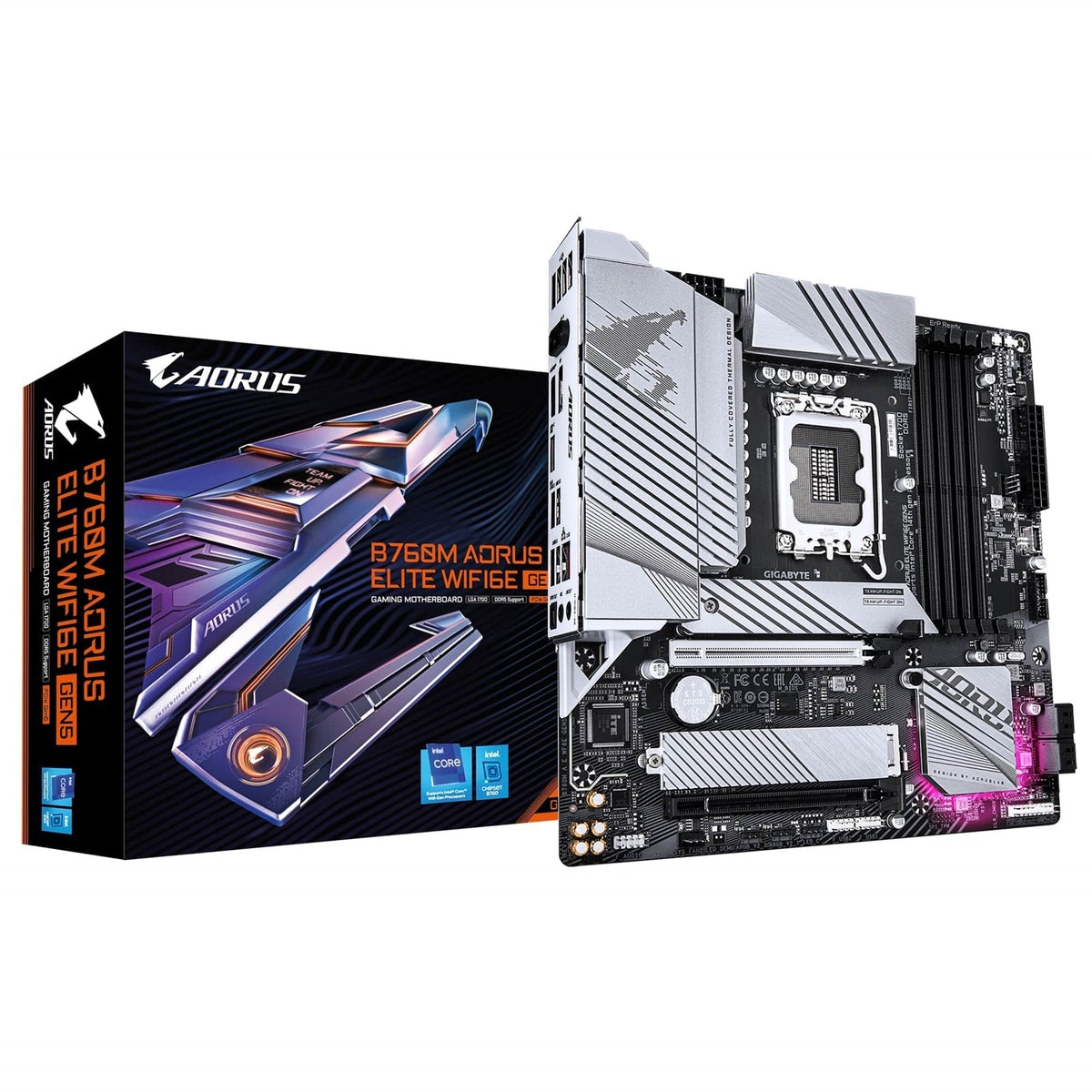 Gigabyte B760M AORUS ELITE WIFI6E GEN5 Intel 1700 Socket Motherboard, Micro-ATX, 4x DDR5 Slots, 2x M.2 Socket, 2.5GbE LAN, 1x HDMI Port/ 1x DisplayPort