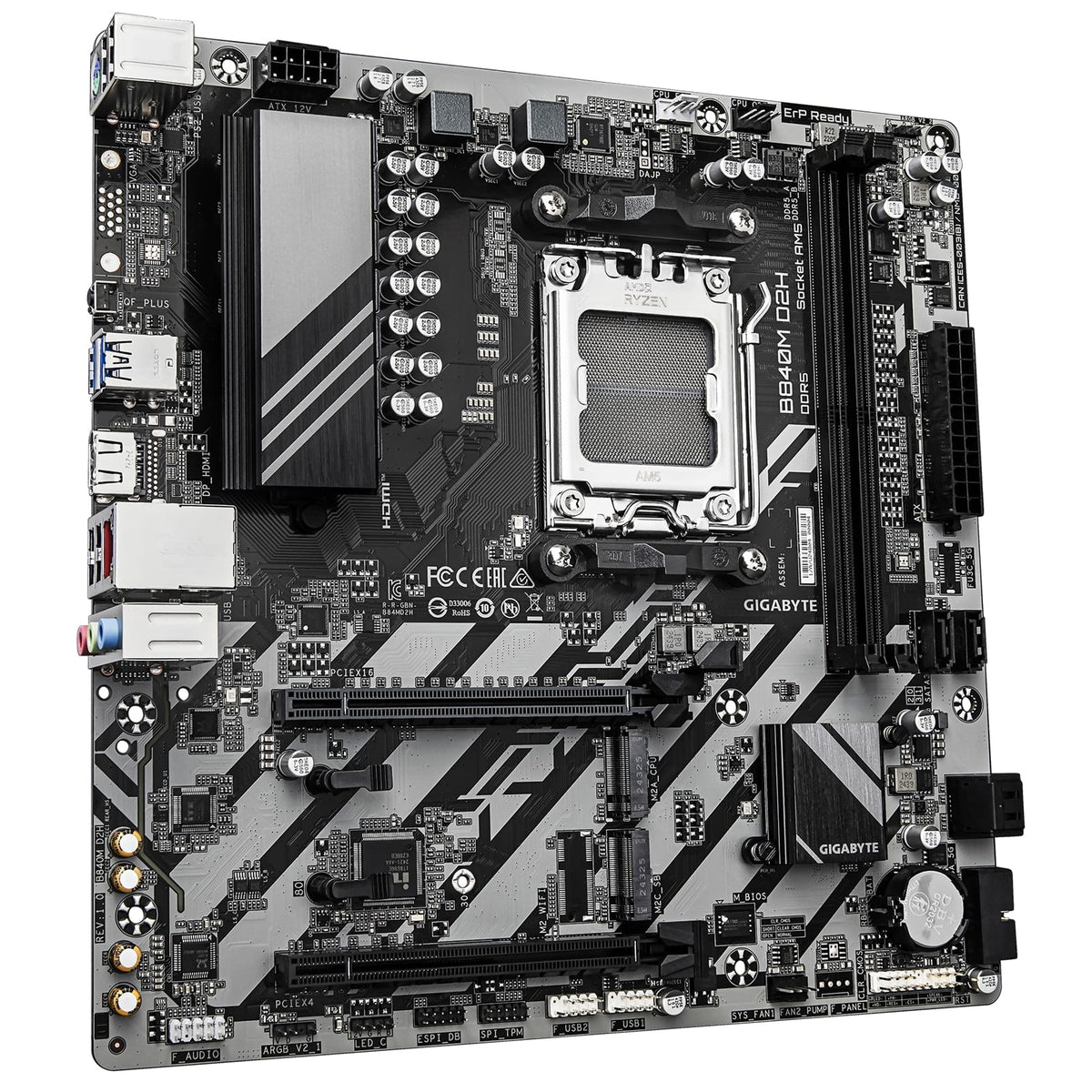 Gigabyte B840M D2H AMD AM5 Socket Motherboard, Micro-ATX, 2x DDR5 Slots, 2x M.2 Socket, 2.5GbE LAN, 1x HDMI Port