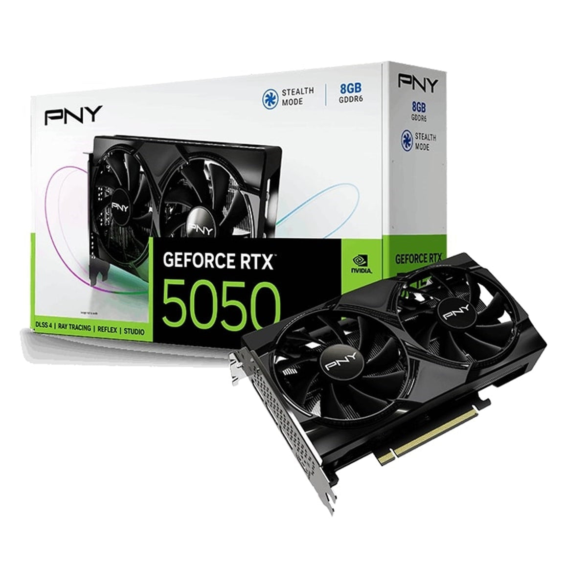 PNY NVIDIA GeForce RTX 5050 8GB GDDR6 Graphics Card, 2560 CUDA Cores, 2317 MHz Core Clock, Dual Fan, 3x DisplayPorts / 1x HDMI Port