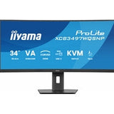 iiyama ProLite Curved Monitor XCB3497WQSNP-B1 34" VA Ultra-Wide Screen with KVM Switch, LAN, USB-C Dock, 0.4ms, 120Hz, HDMI, DisplayPort, Speakers, Height Adjustment