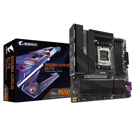 Gigabyte B650M AORUS ELITE AMD AM5 Socket Motherboard, Micro-ATX, 4x DDR5 Slots, 2x M.2 Socket, Fitted I/O Shield, 2.5GbE LAN, 1x DisplayPort / 1x HDMI Port