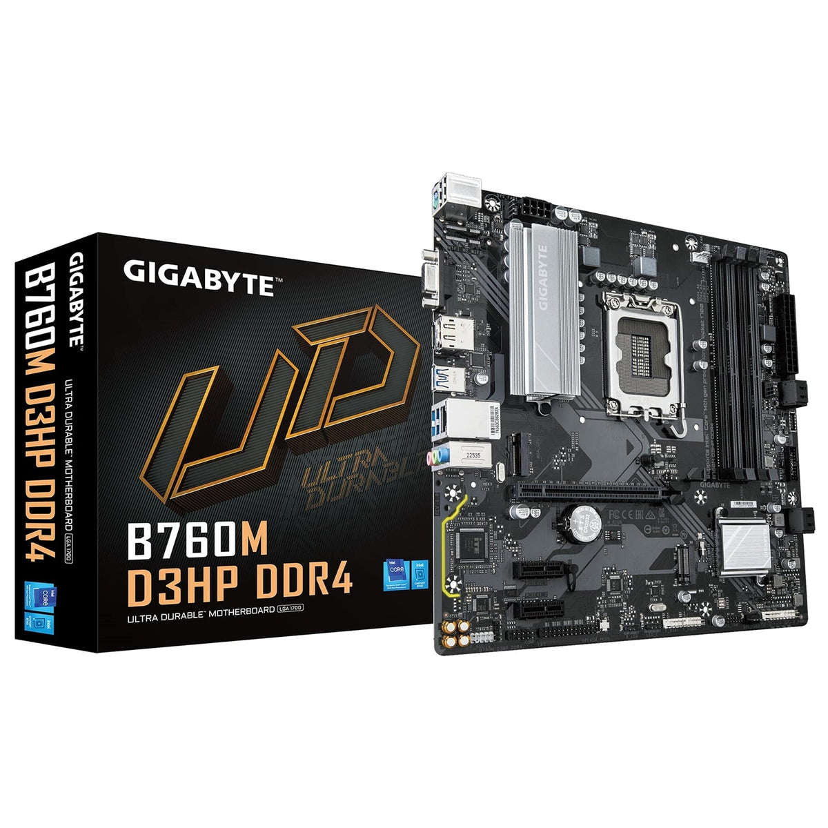 Gigabyte B760M D3HP DDR4 Intel 1700 Socket Motherboard, Micro-ATX, 4x DDR4 Slots, 2x M.2 Sockets, GbE LAN, 1x D-Sub / 1x DisplayPort / 1x HDMI Port