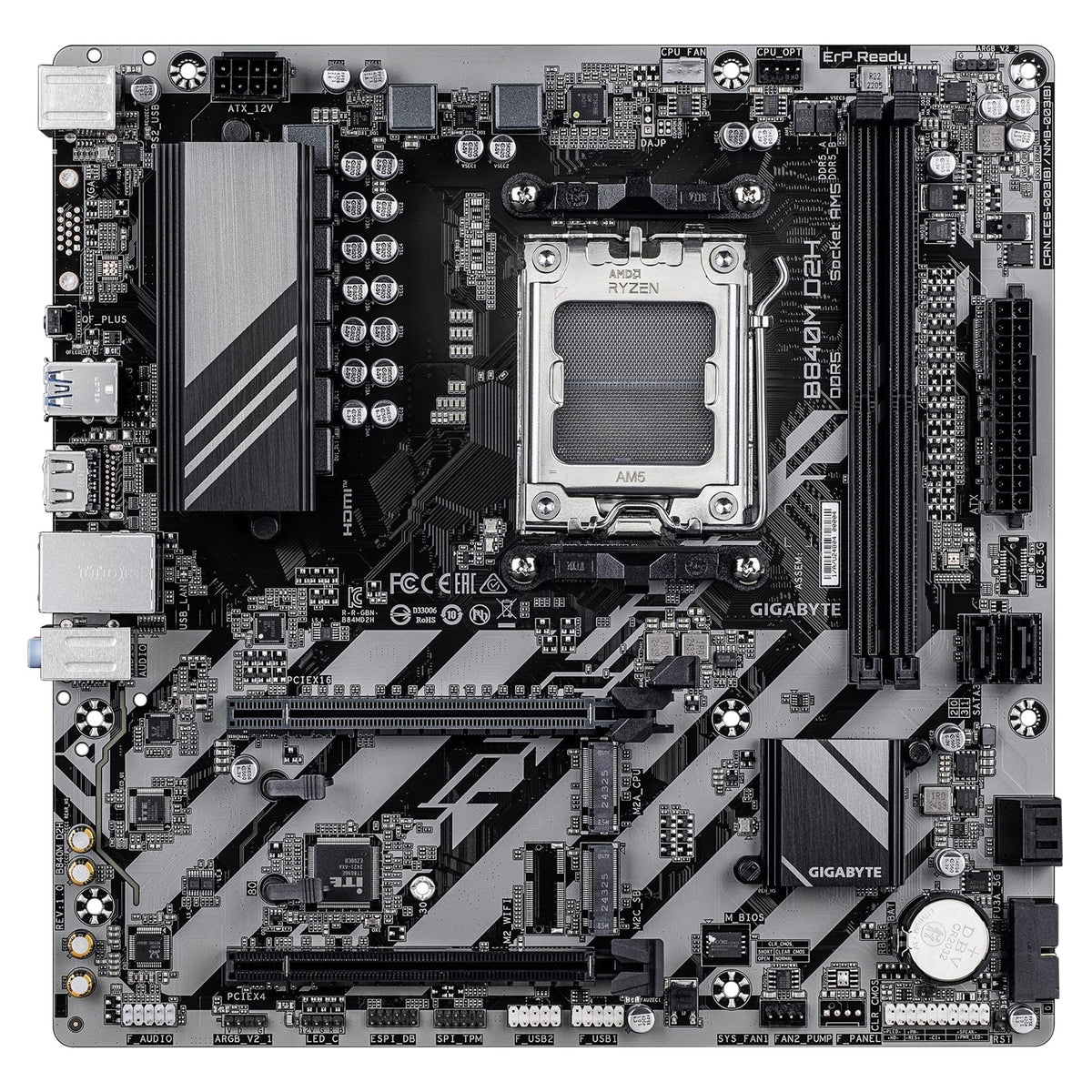Gigabyte B840M D2H AMD AM5 Socket Motherboard, Micro-ATX, 2x DDR5 Slots, 2x M.2 Socket, 2.5GbE LAN, 1x HDMI Port