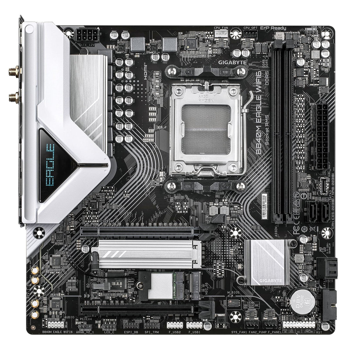 Gigabyte B840M EAGLE WIFI6 AMD AM5 Socket Motherboard, Micro-ATX, 2x DDR5 Slots, 2x M.2 Socket, Fitted I/O Shield, 2.5GbE LAN, Wi-Fi 6, 1x DisplayPort / 1x HDMI Port
