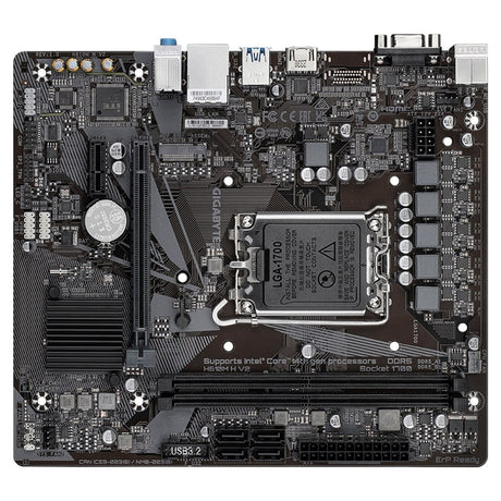 Gigabyte H610M H V2 (Rev. 1.0) Intel 1700 Socket Motherboard, Micro-ATX, 2x DDR5 Slots, 1x M.2 Socket, GbE LAN, 1x D-Sub / 1x HDMI Port