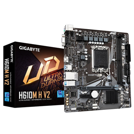 Gigabyte H610M H V2 (Rev. 1.0) Intel 1700 Socket Motherboard, Micro-ATX, 2x DDR5 Slots, 1x M.2 Socket, GbE LAN, 1x D-Sub / 1x HDMI Port